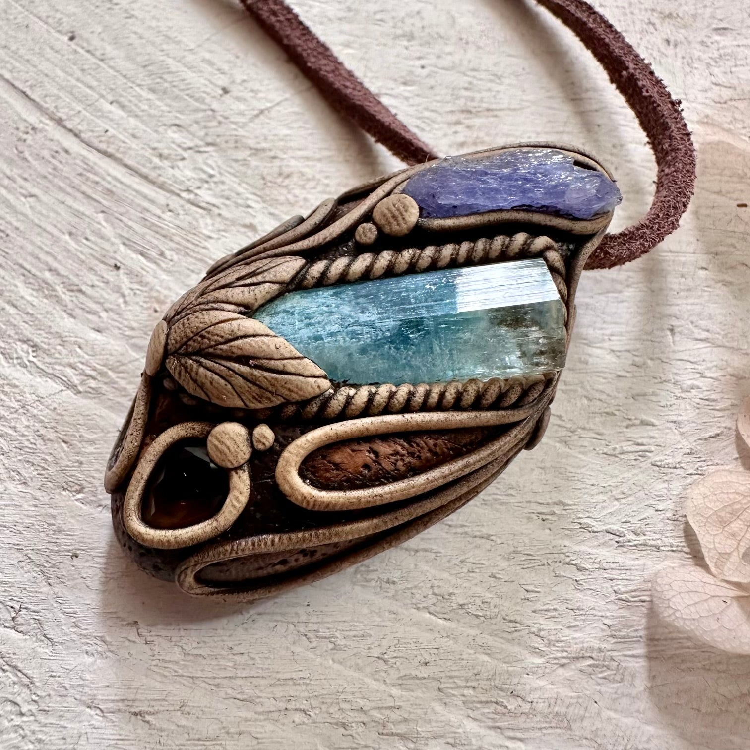 Aquamarine Tanzanite and Smoky Quartz Necklace - FairyGardenGlow