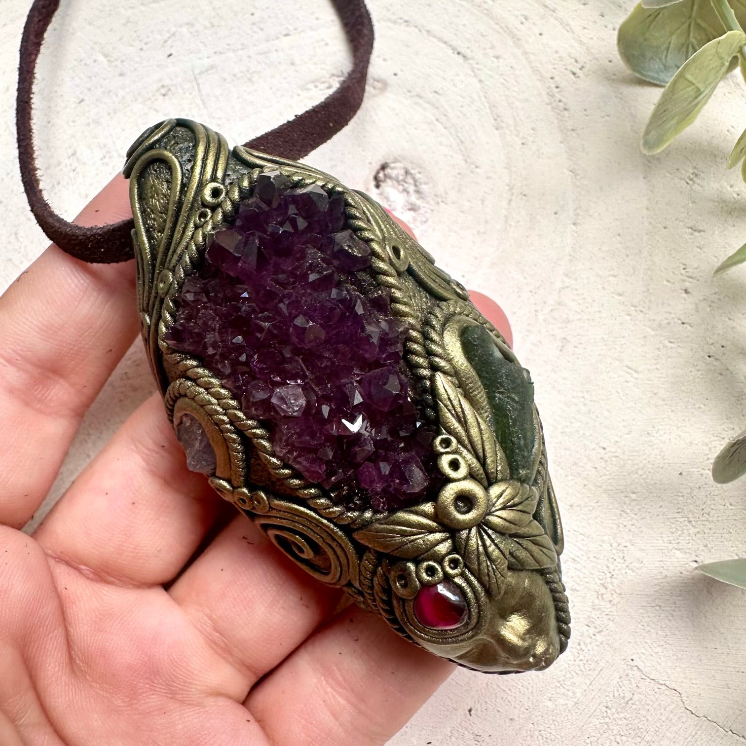 Divine feminine crystal jewelry featuring Amethyst and Moldavite