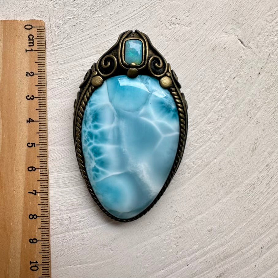 Large Larimar and Australian Opal Crystal Necklace, Unique Gemstone Jewelry FairyGardenGlow