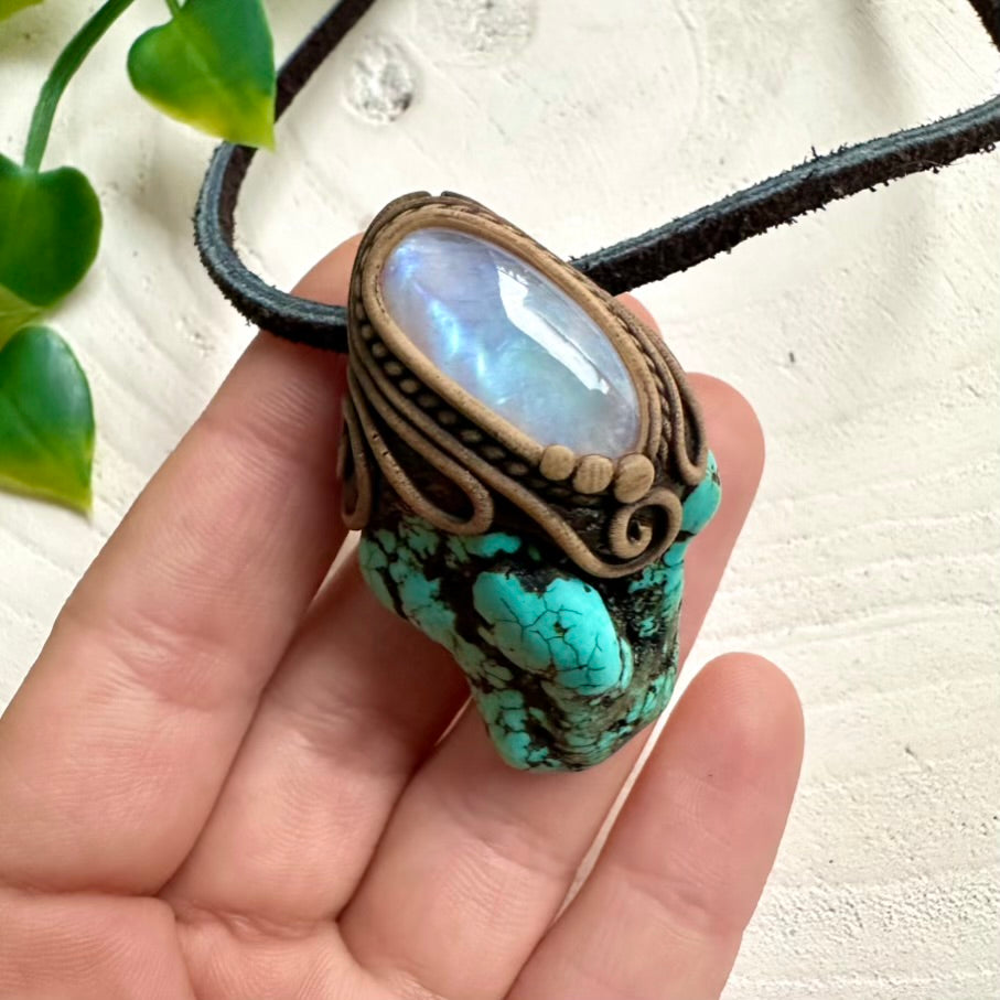 Turquoise and Rainbow Moonstone Necklace