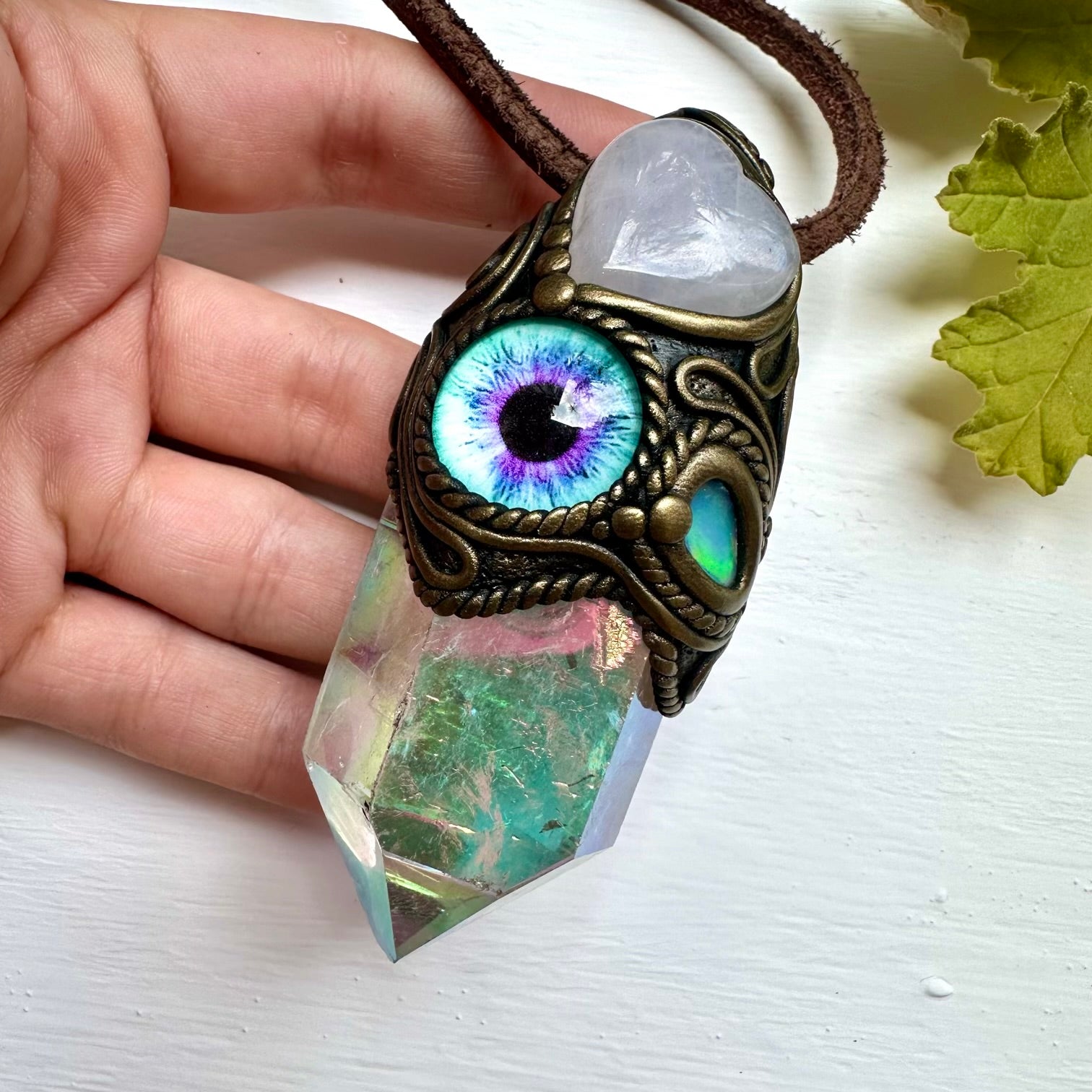 Angel Aura Quartz Rose Quartz Heart Raw Opal and Eye Wand / Necklace - FairyGardenGlow