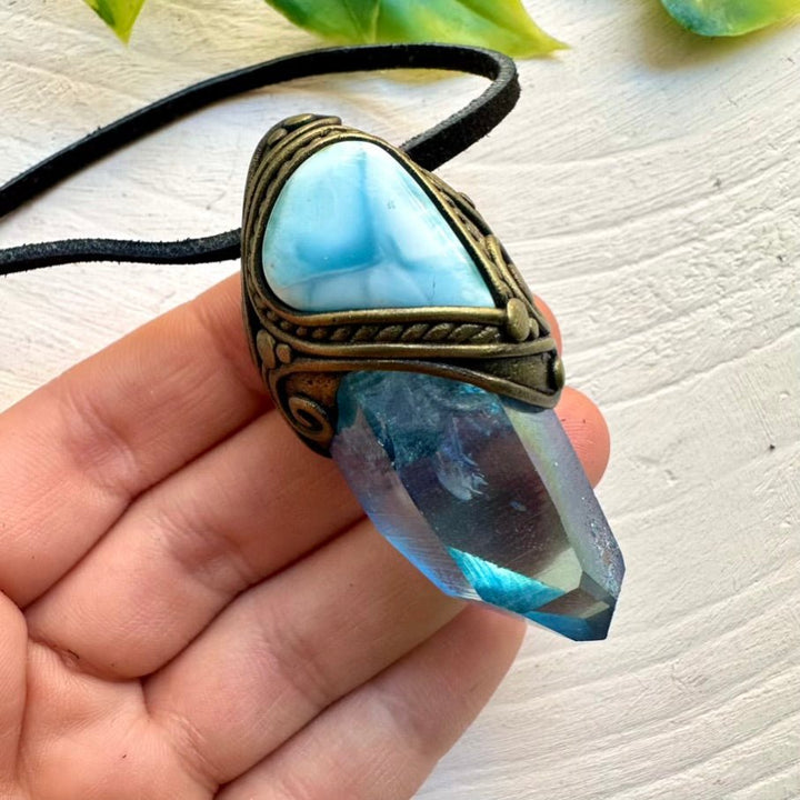 Aqua Aura Quartz and Larimar Necklace - FairyGardenGlow
