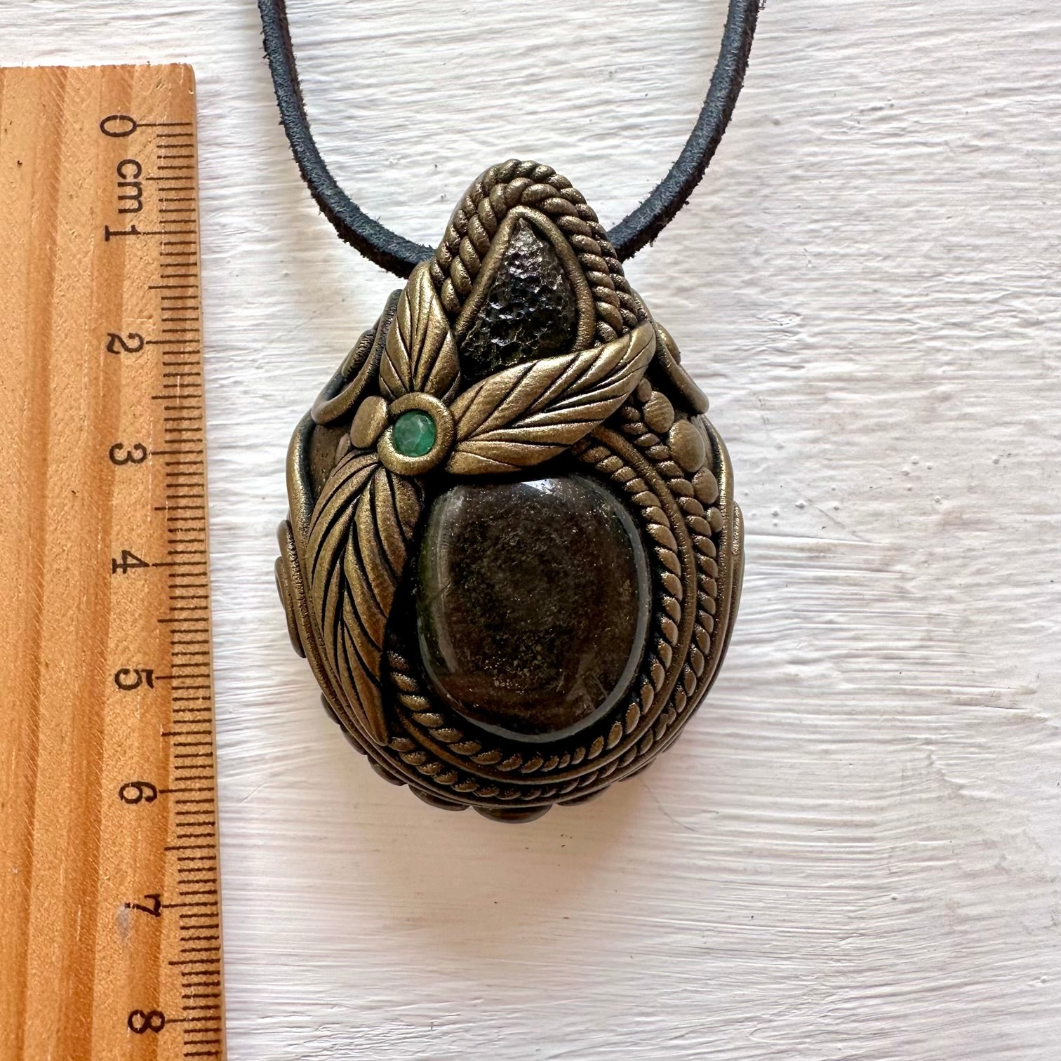 Gold Sheen Obsidian Moldavite and Emerald Necklace - FairyGardenGlow