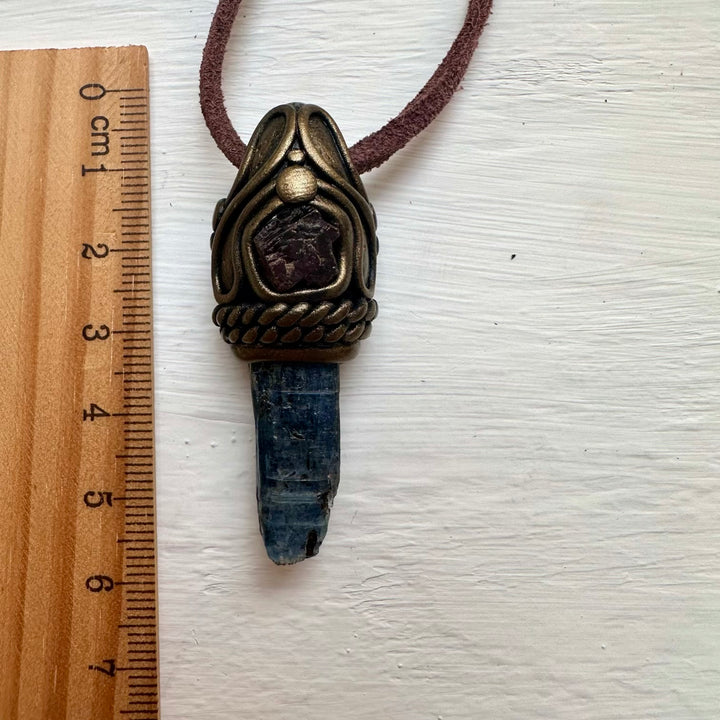 Blue Kyanite and Red Garnet Pendant - FairyGardenGlow