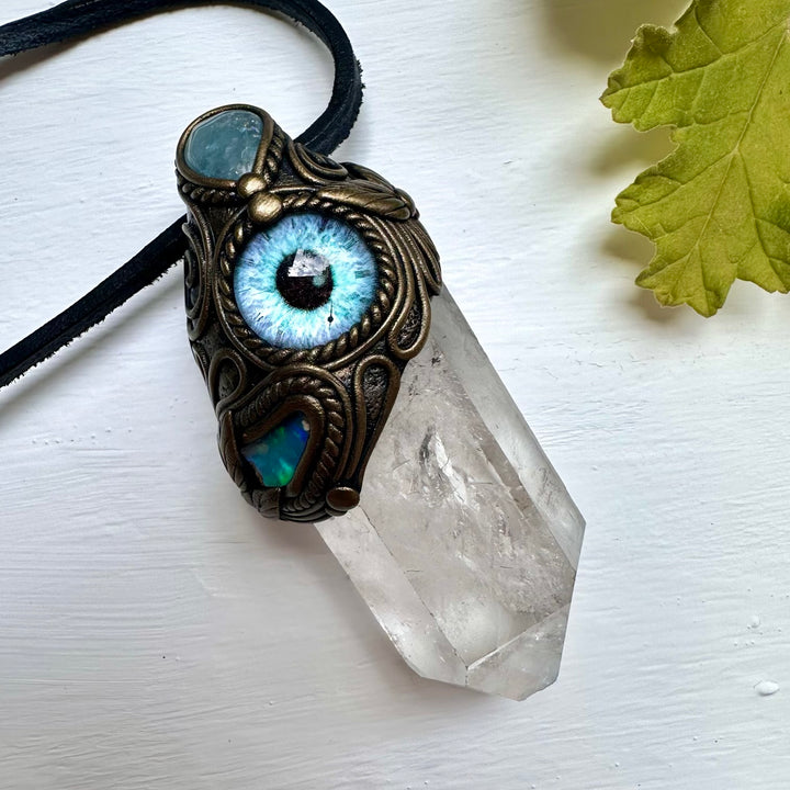 Clear Quartz Aquamarine and Raw Opal Eye Wand / Pendant - FairyGardenGlow