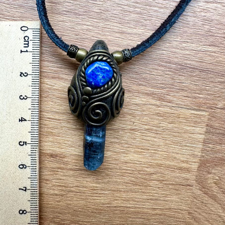 Blue Kyanite and Lapis Lazuli Pendant Necklace, Unisex Handmade Crystal Jewelry - FairyGardenGlow