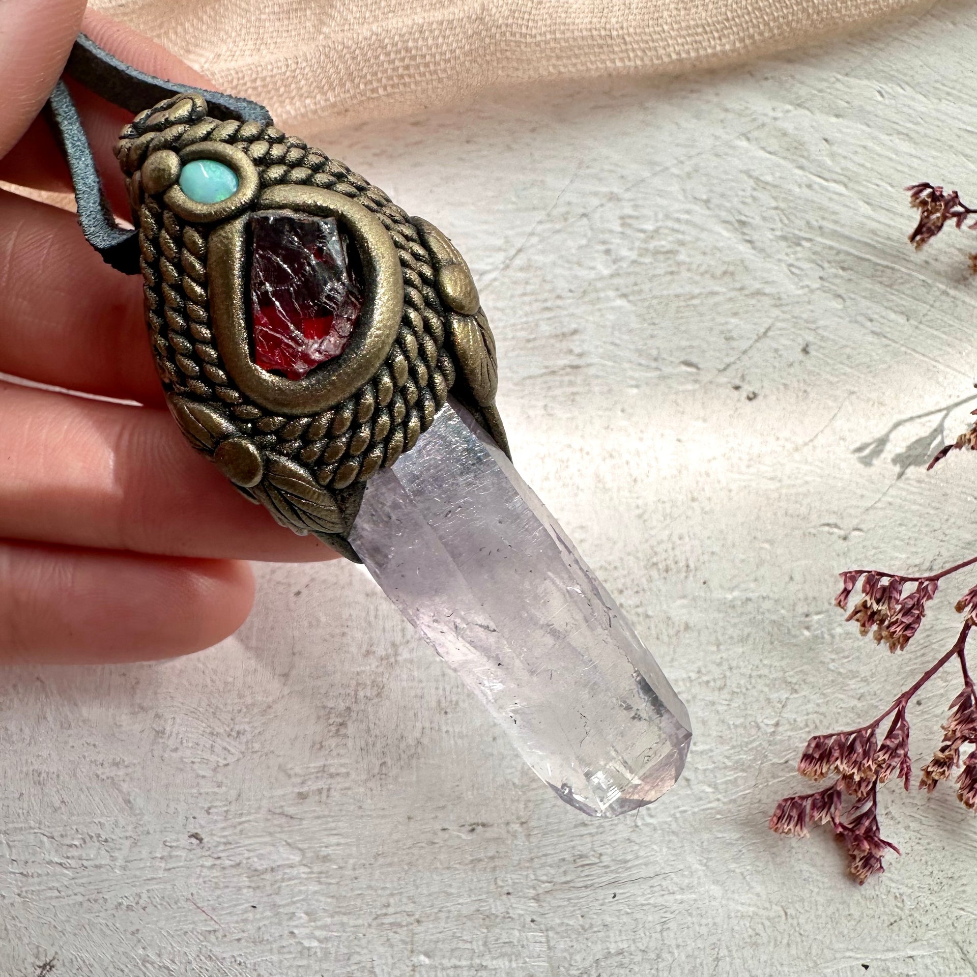 Vera Cruz Amethyst Red Garnet and Australian Opal Necklace