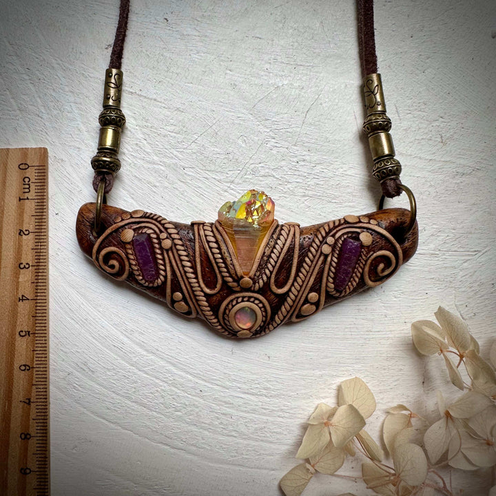 Sunset Aura Quartz Ethiopian Opal and Ruby Statement Necklace - FairyGardenGlow