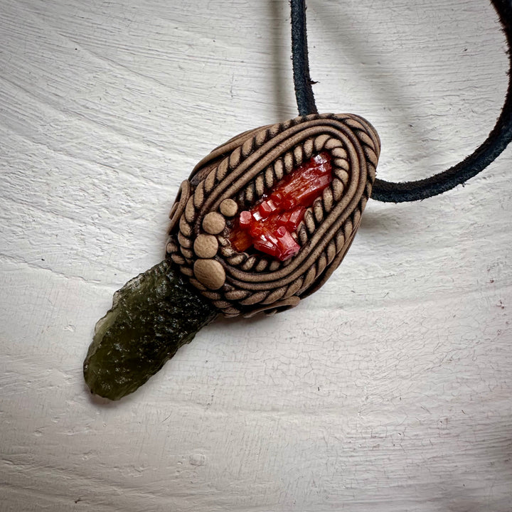 Moldavite and Vanadinite Necklace - FairyGardenGlow