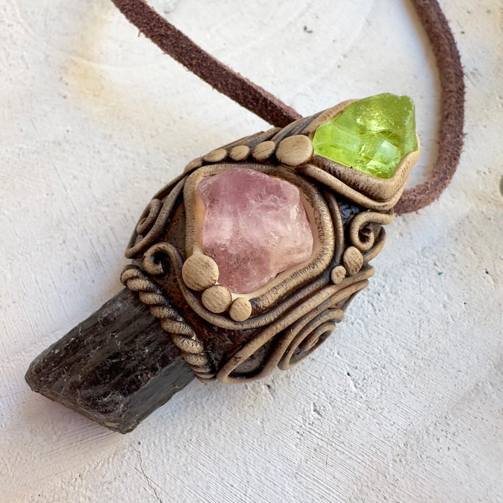 Peridot scapolite gemstone pendant necklace for emotional balance