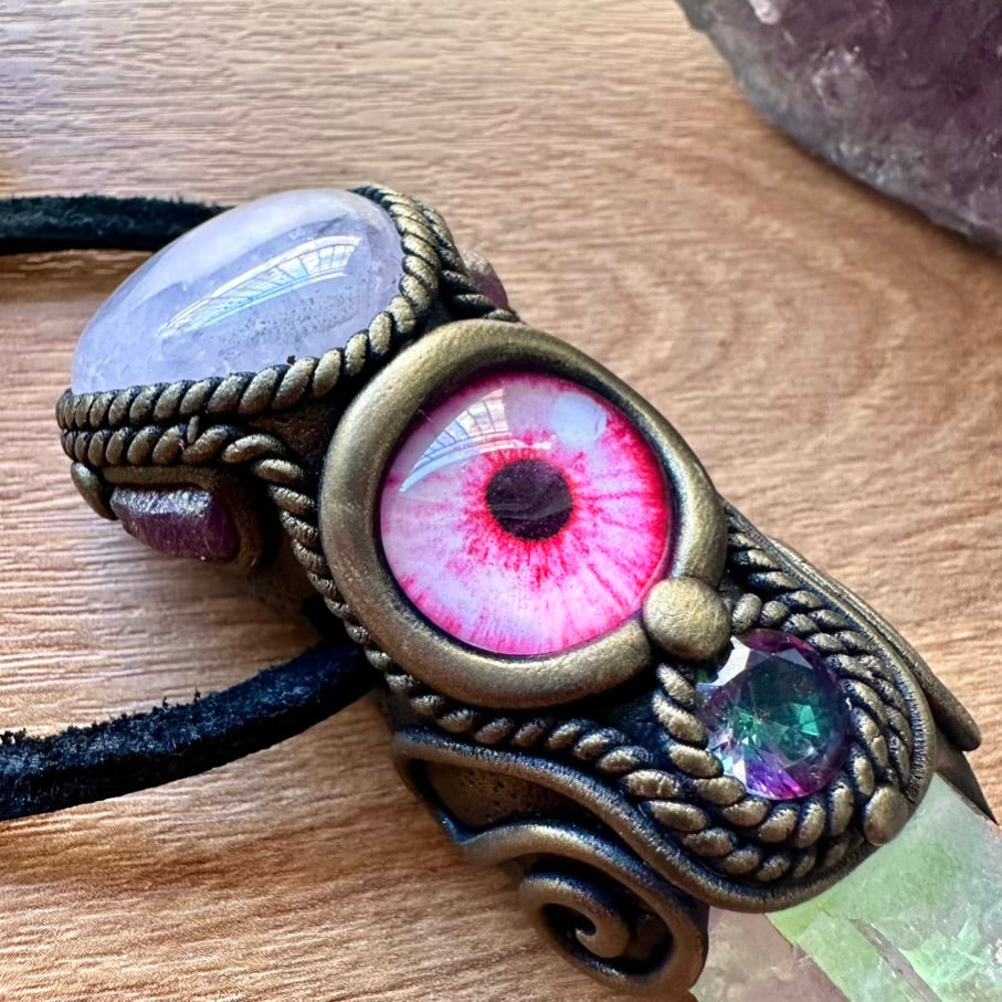 Angel Aura Quartz Rose Quartz Ruby and Mystic Topaz Eye Healing Crystal Talisman - FairyGardenGlow