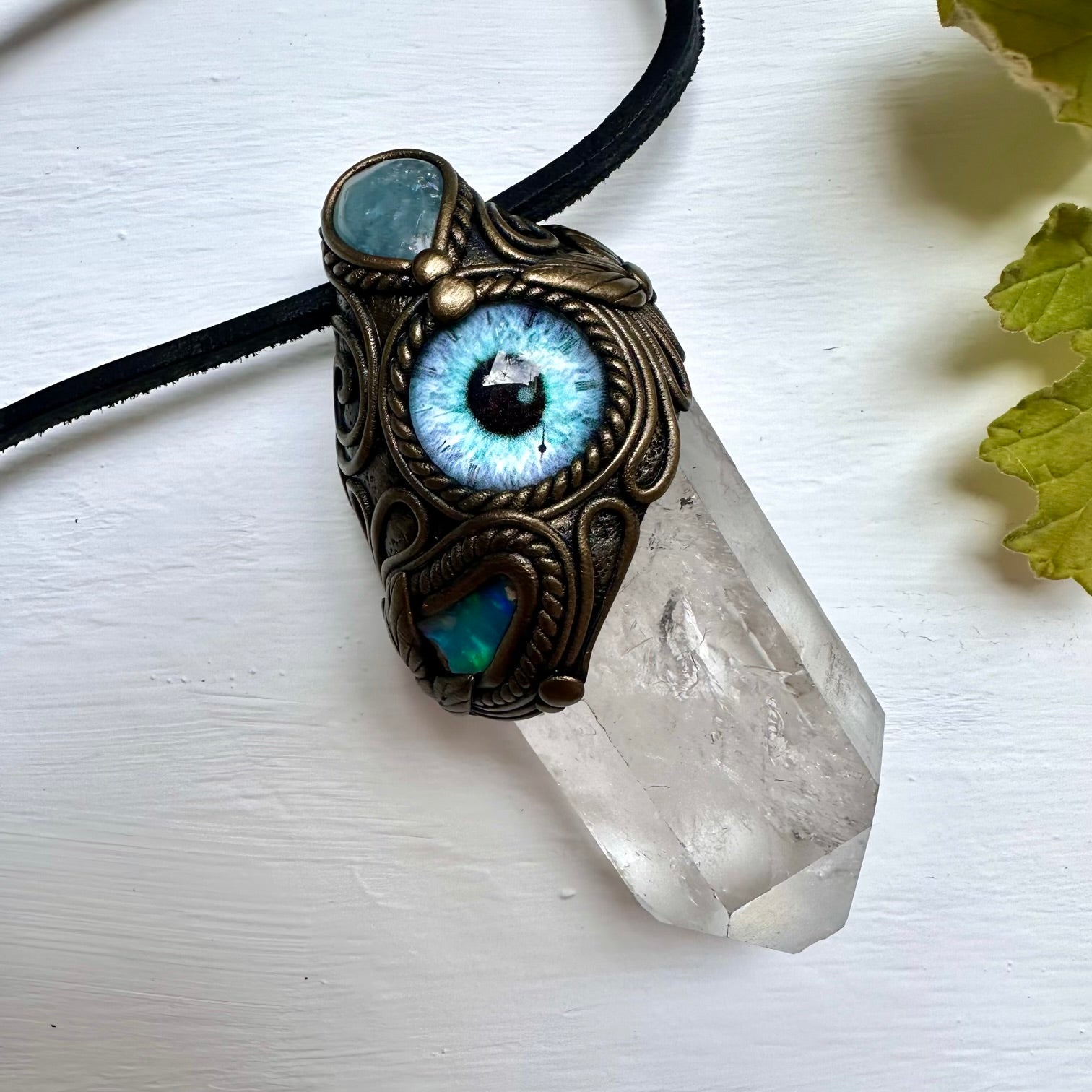 Clear Quartz Aquamarine and Raw Opal Eye Wand / Pendant - FairyGardenGlow