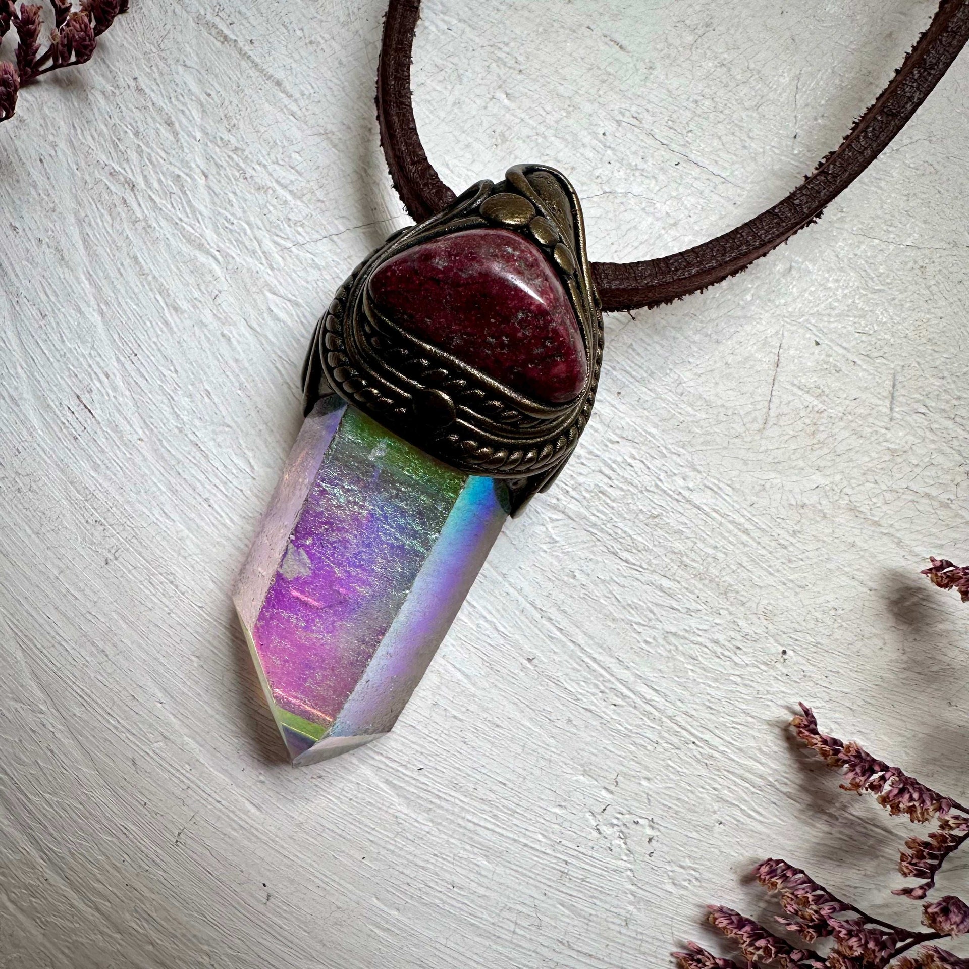 Angel Aura Quartz and Thulite Necklace - FairyGardenGlow
