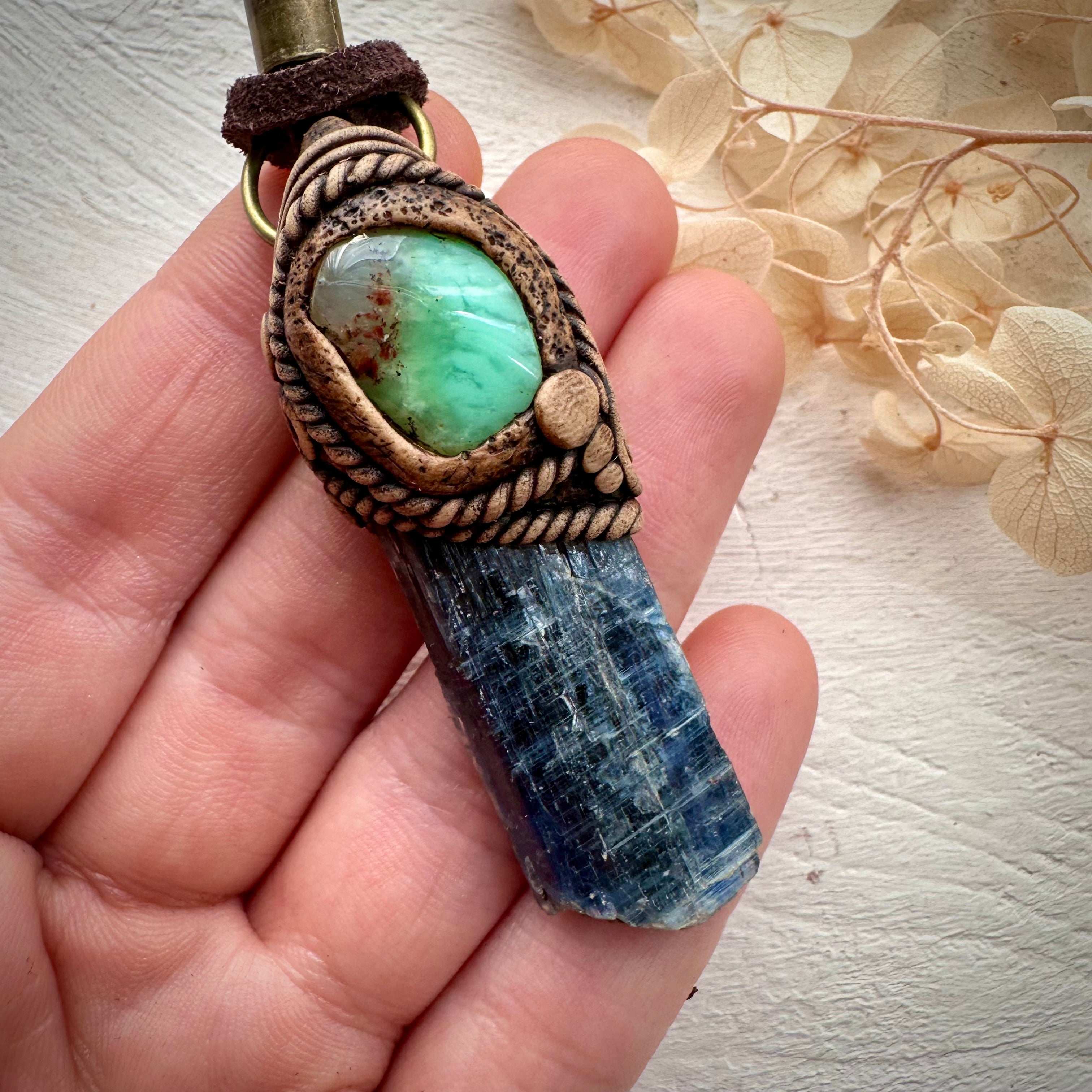 Blue Kyanite and Chrysoprase Pendant - FairyGardenGlow
