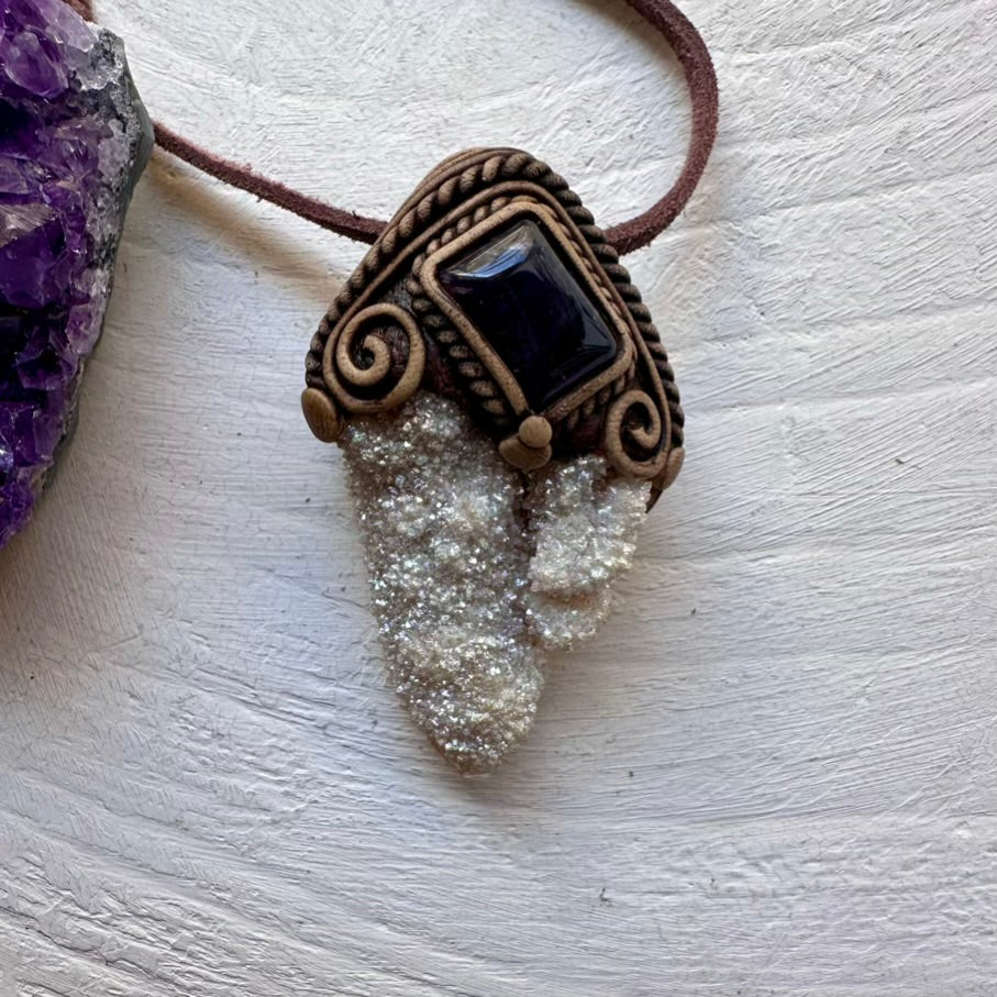 Angel Aura Spirit Quartz and Amethyst Pendant Necklace