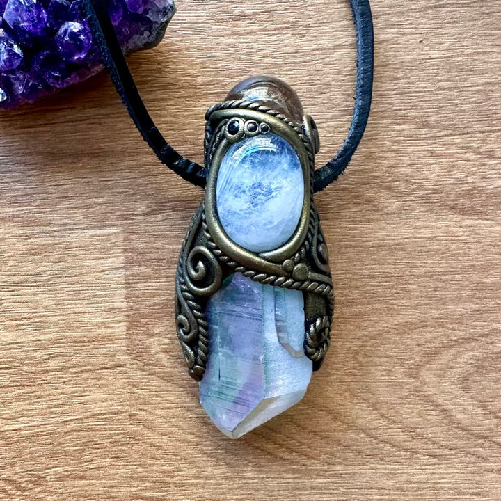 Angel Aura Quartz Smoky Quartz Sphere Moonstone and Blue Sapphire Healing Crystal Talisman - FairyGardenGlow