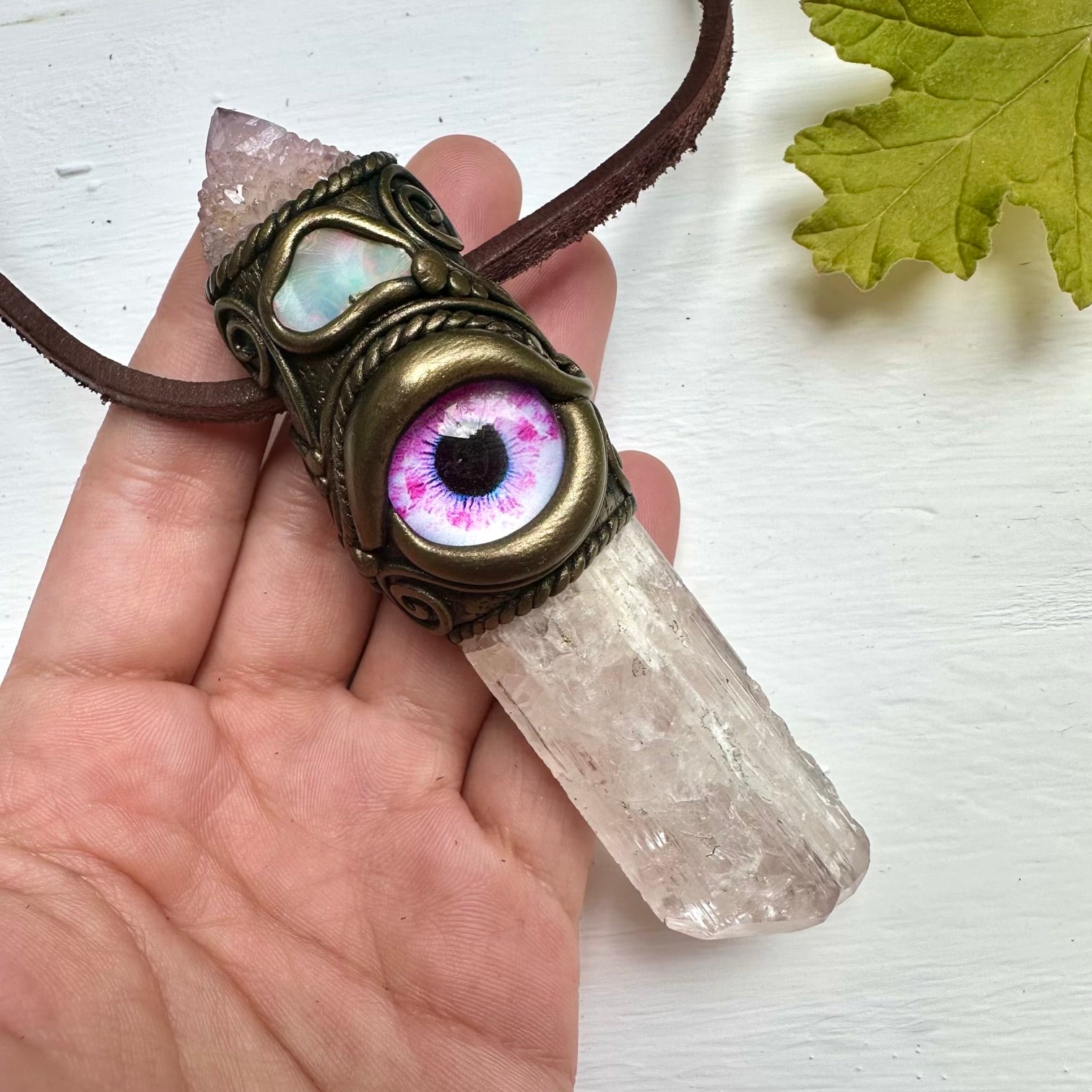 Danburite Spirit Quartz Raw Opal Eye Wand / Pendant - FairyGardenGlow