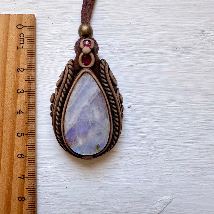 Rainbow Moonstone and Ruby Necklace - FairyGardenGlow