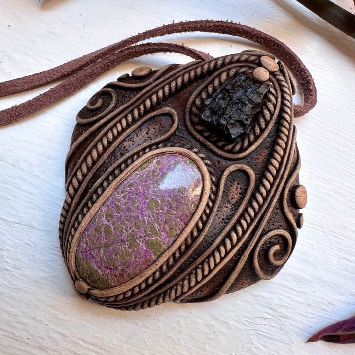 Stichtite and Moldavite Necklace - FairyGardenGlow