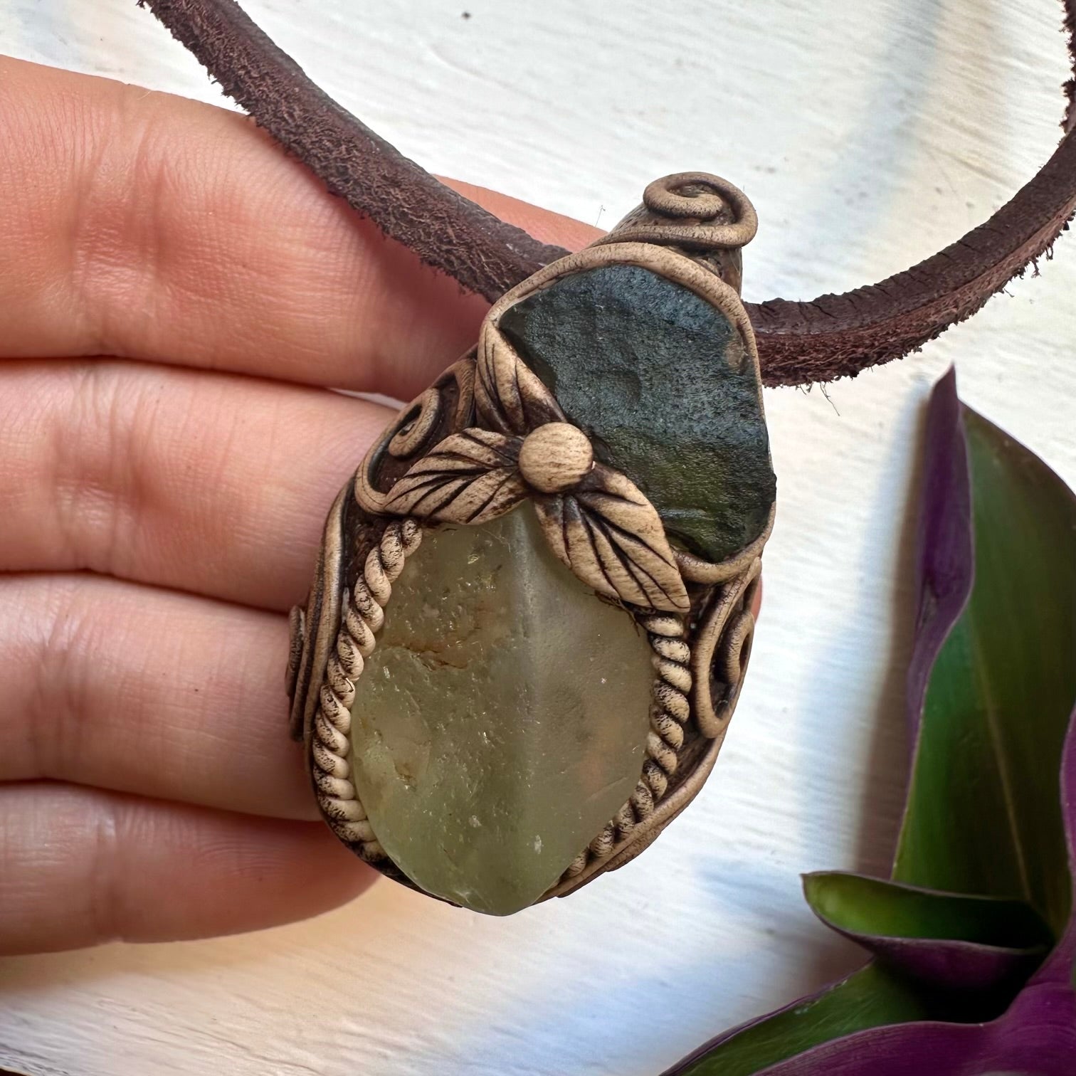 Raw Blue Topaz and Moldavite Necklace - FairyGardenGlow