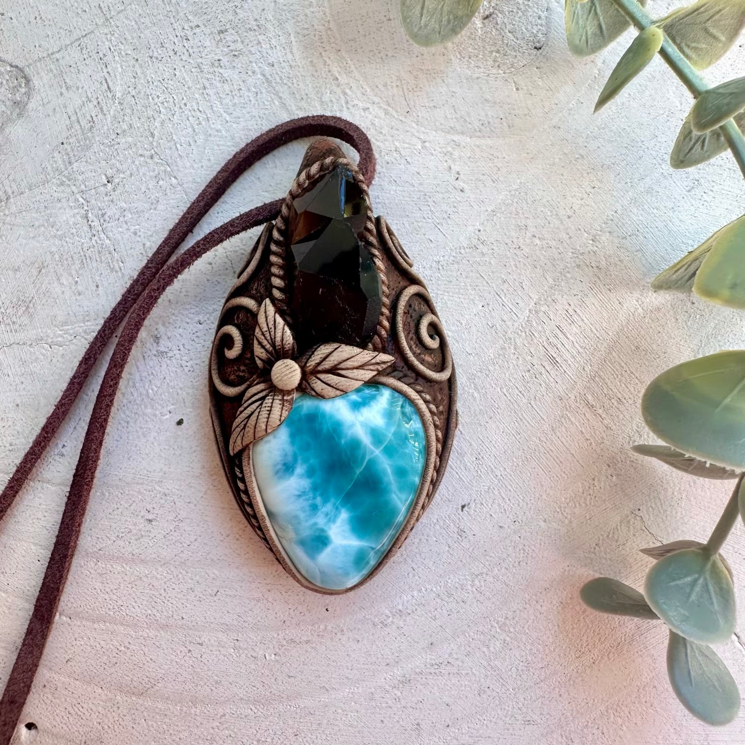 Larimar and Smoky Quartz Pendant Necklace