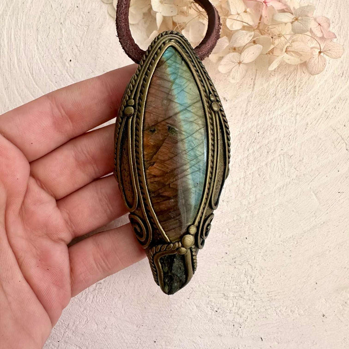 Labradorite and Moldavite Pendant Necklace - FairyGardenGlow