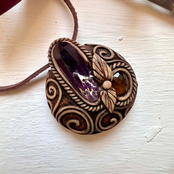 Amethyst and Smoky Quartz Necklace - FairyGardenGlow