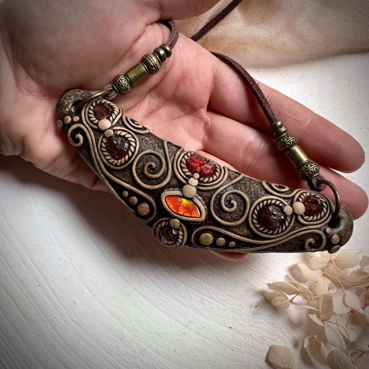 Ammolite Vanadinite and Hessonite Garnet Statement Necklace - FairyGardenGlow