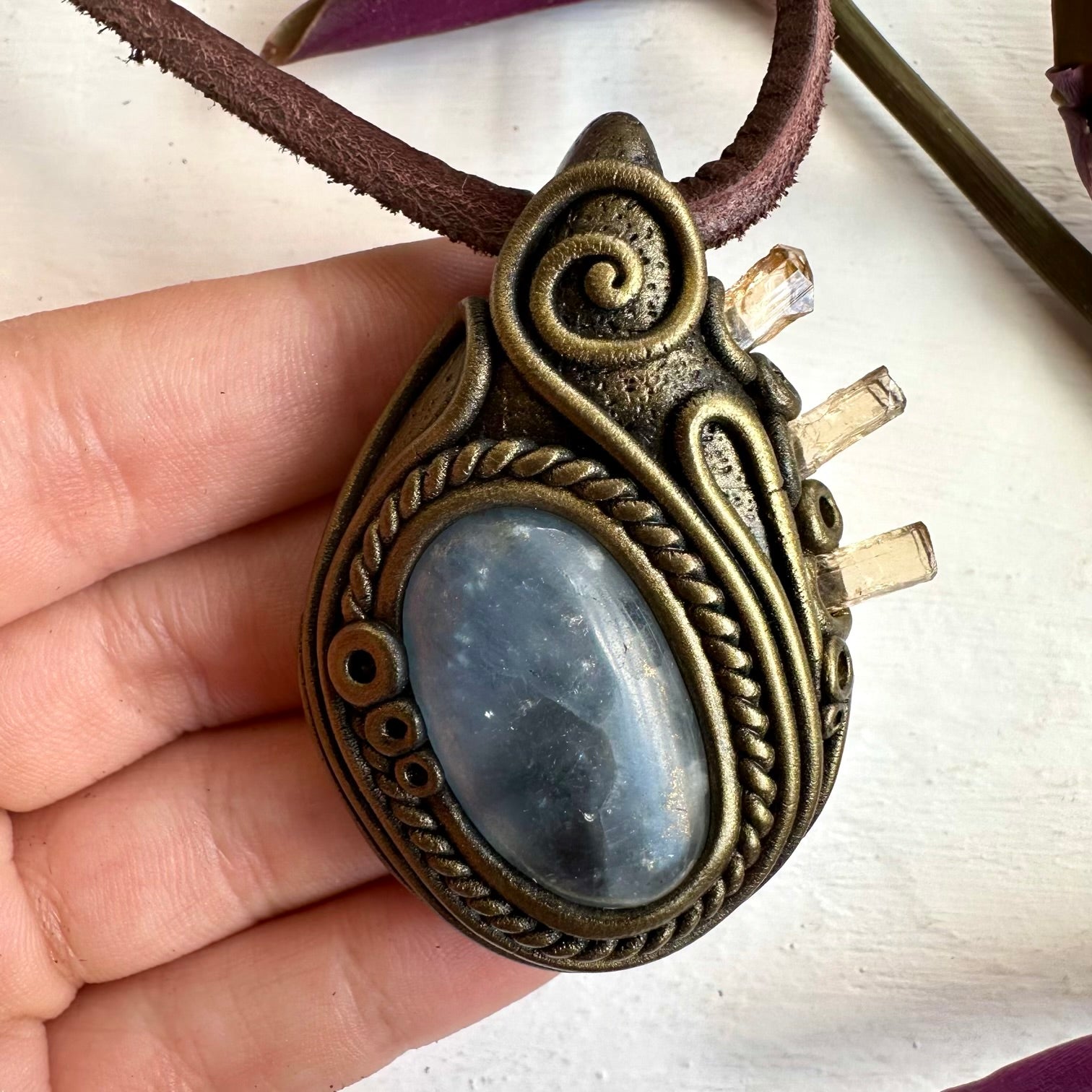 Celestite and Inperial Topaz Necklace, Healing Crystal Jewelry - FairyGardenGlow