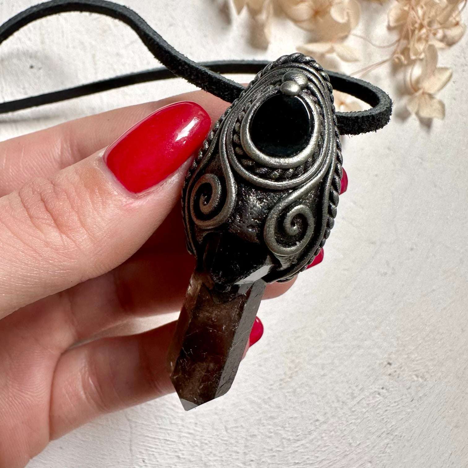 Smoky Quartz and Black Onyx Pendant - FairyGardenGlow