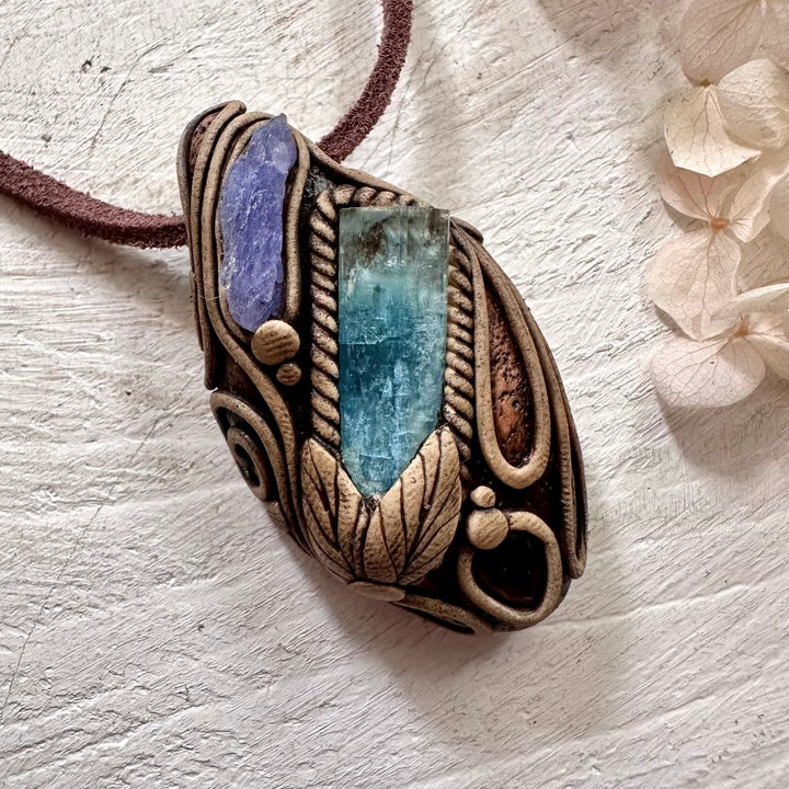 Aquamarine Tanzanite and Smoky Quartz Necklace - FairyGardenGlow