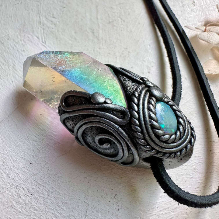 Angel Aura Quartz and Australian Opal Necklace - FairyGardenGlow