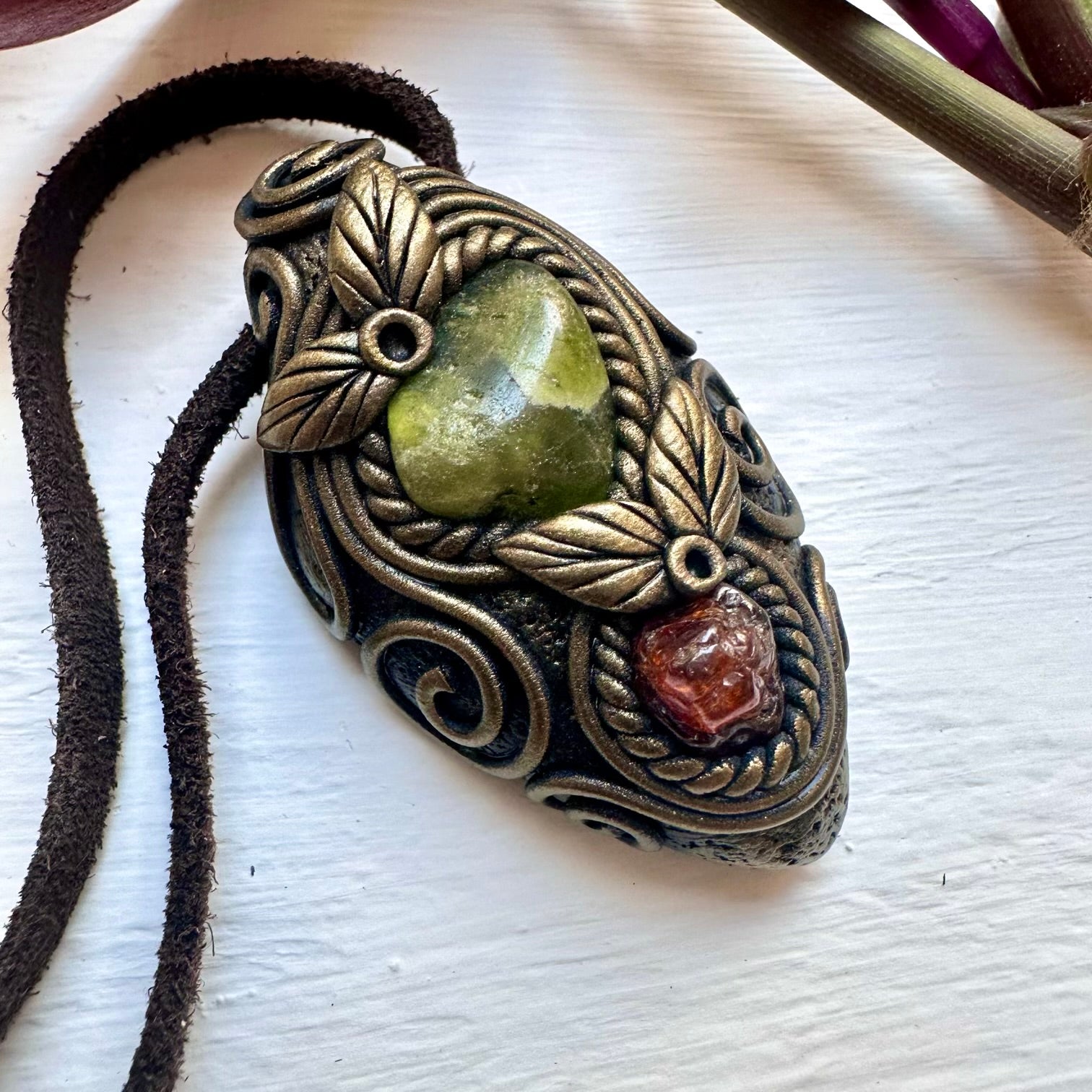 Vesuvianite and Hessonite Garnet Necklace - FairyGardenGlow