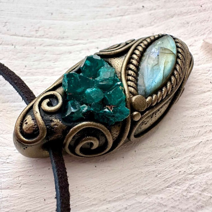 Dioptase and Labradorite Pendant Necklace - FairyGardenGlow