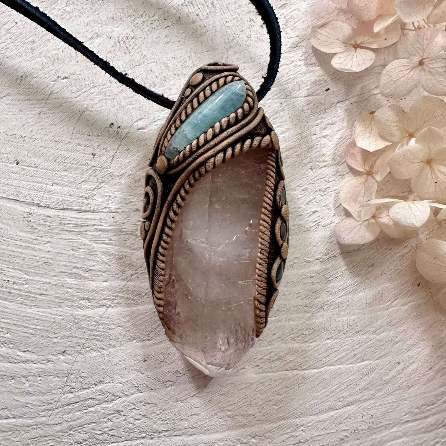Clear Quartz and Aquamarine Necklace - FairyGardenGlow