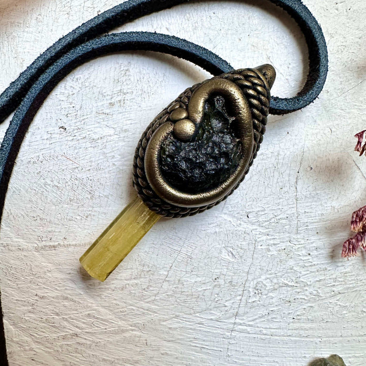 Heliodor and Moldavite Necklace - FairyGardenGlow