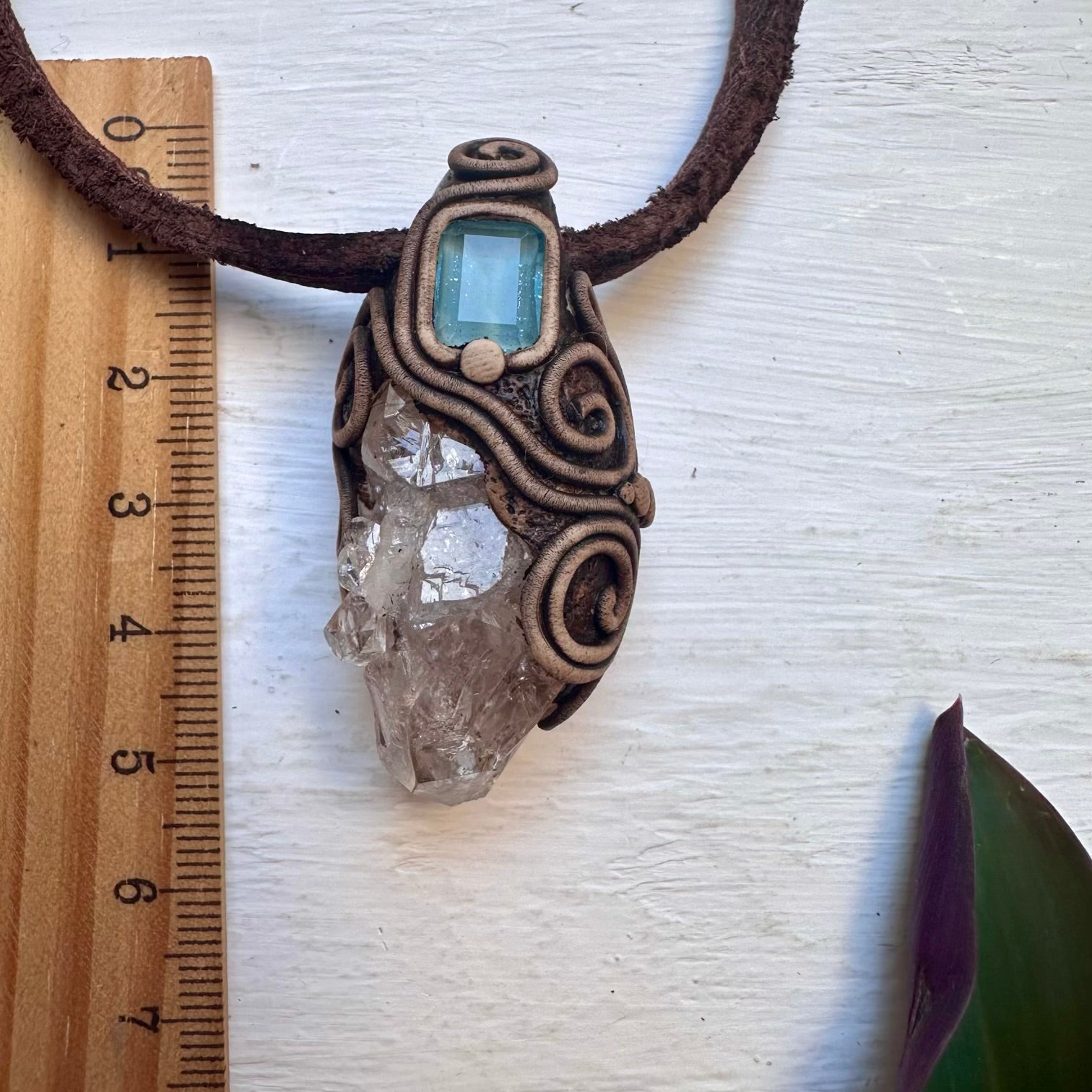 Herkimer Diamond Quartz and Blue Topaz Pendant Necklace - FairyGardenGlow