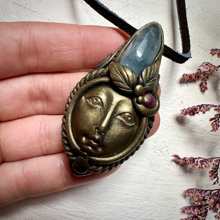 Aquamarine and Ruby Goddess Necklace - FairyGardenGlow