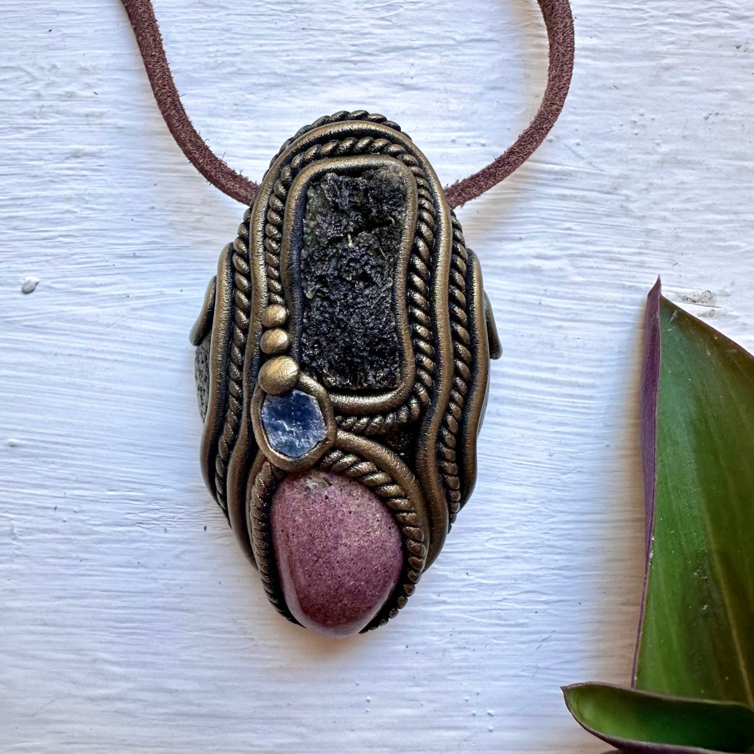 Stichtite Moldavite and Blue Sapphire Necklace, Healing Crystal Jewelry