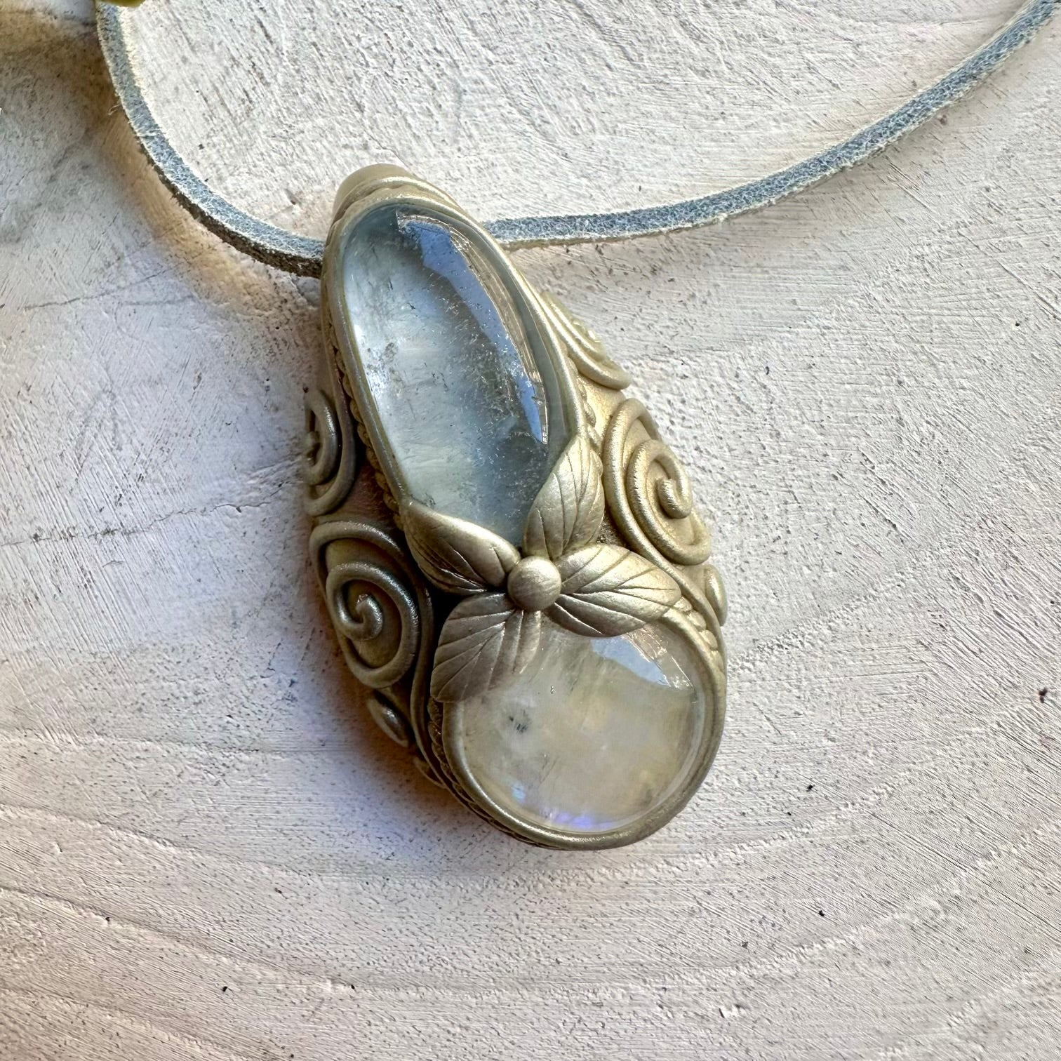 Celestite and Moonstone Necklace - Handmade Crystal Jewelry | Healing Gemstone Pendant