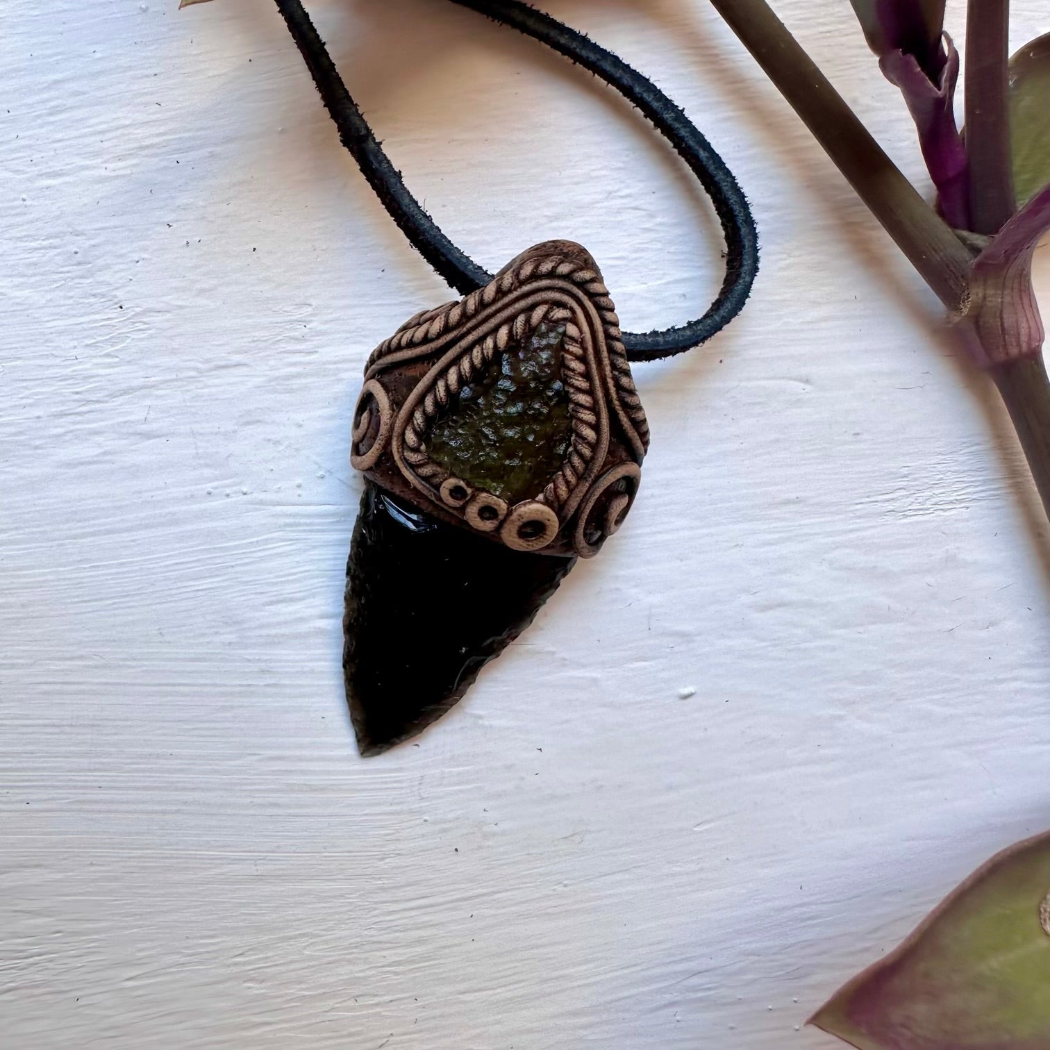 Black Obsidian Arrowhead and Moldavite Necklace - FairyGardenGlow