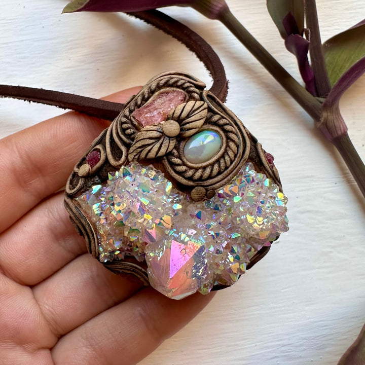 Angel Aura Spirit Quartz Spinel Australian Opal and Ruby Pendant Necklace - FairyGardenGlow