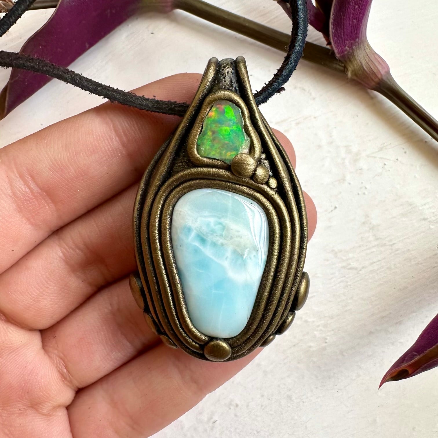 Larimar and Raw Opal Necklace - FairyGardenGlow