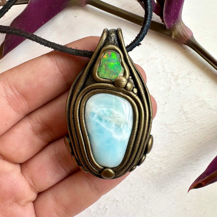 Larimar and Raw Opal Necklace - FairyGardenGlow