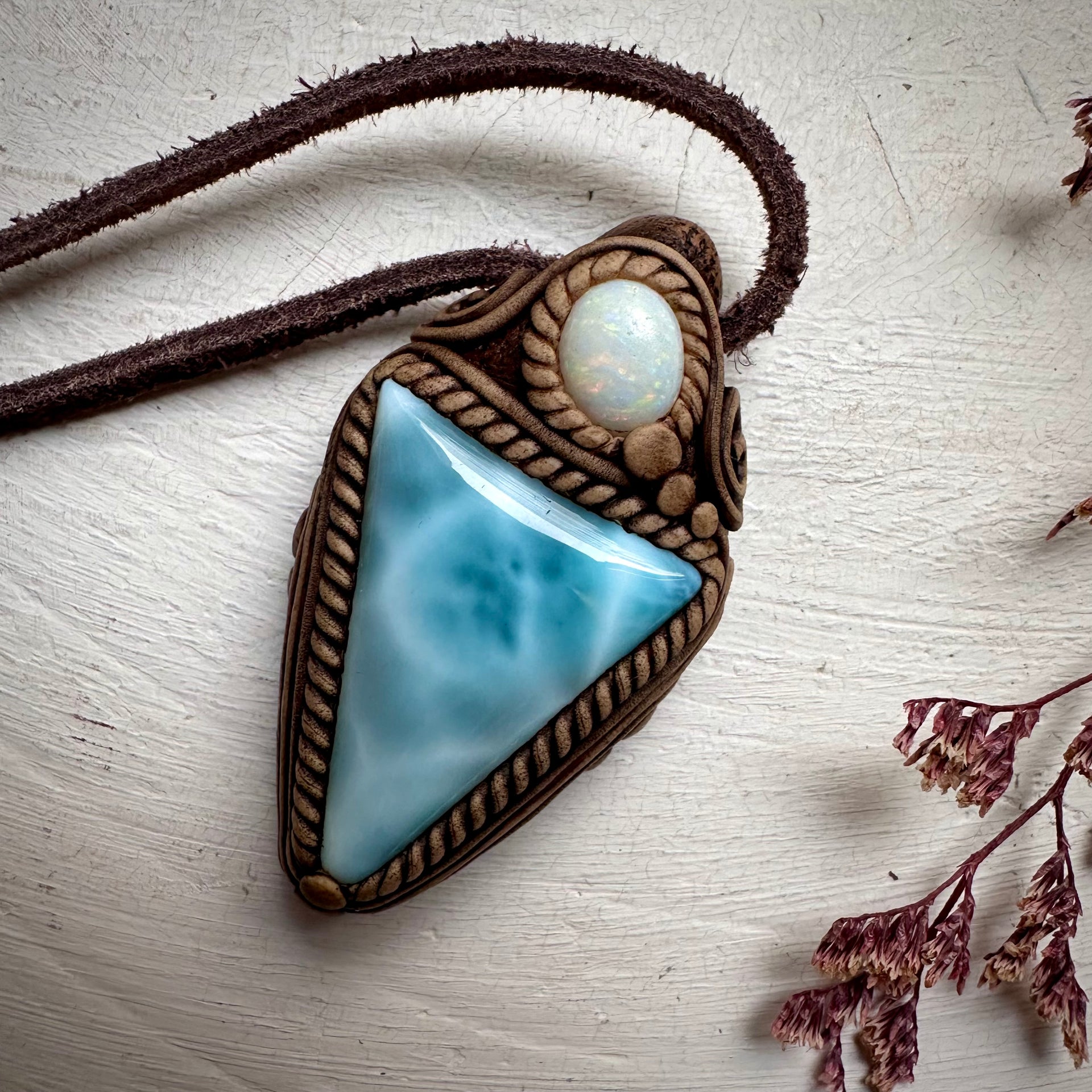 Larimar and Australian Opal Necklace - FairyGardenGlow