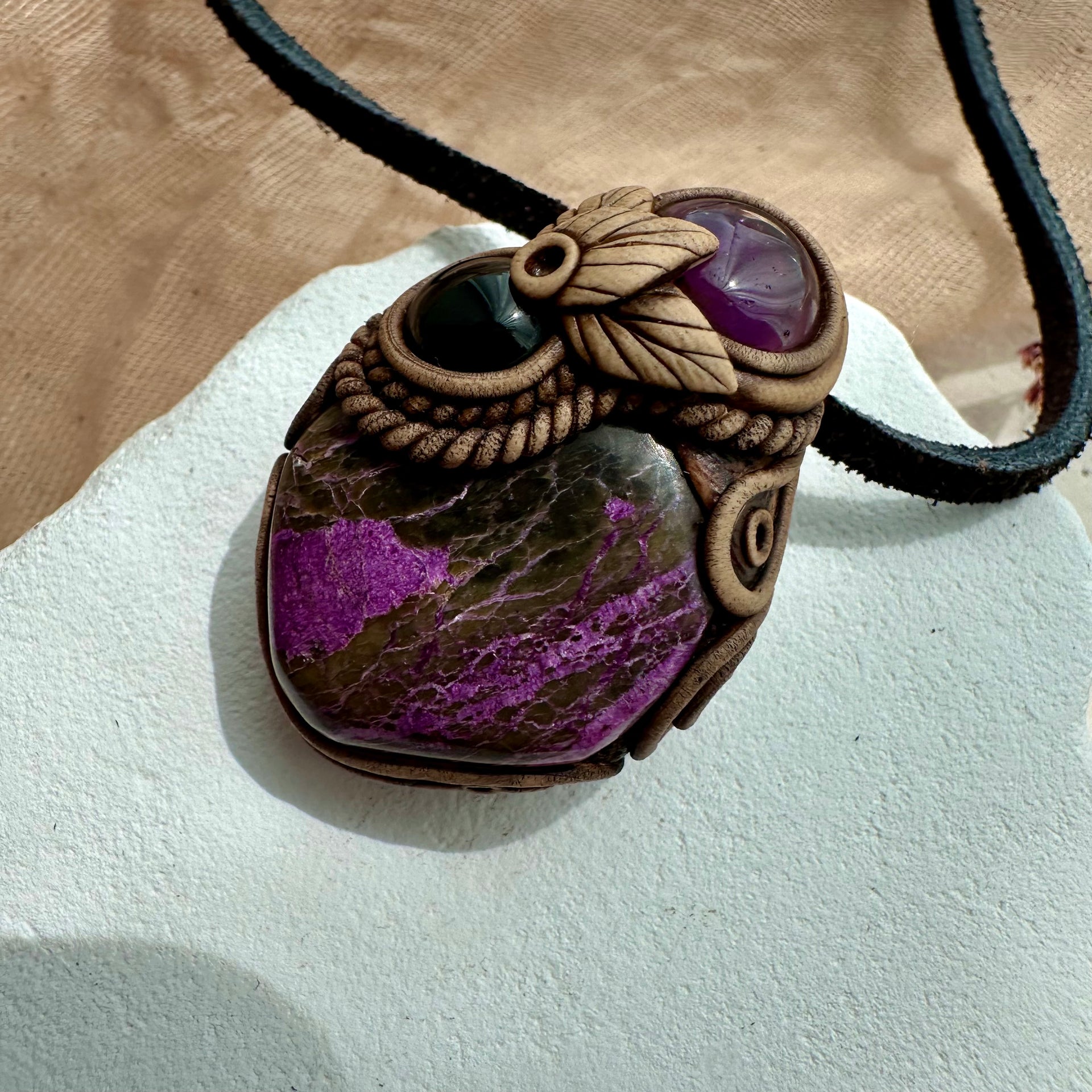 Stichtite Amethyst and Onyx Necklace