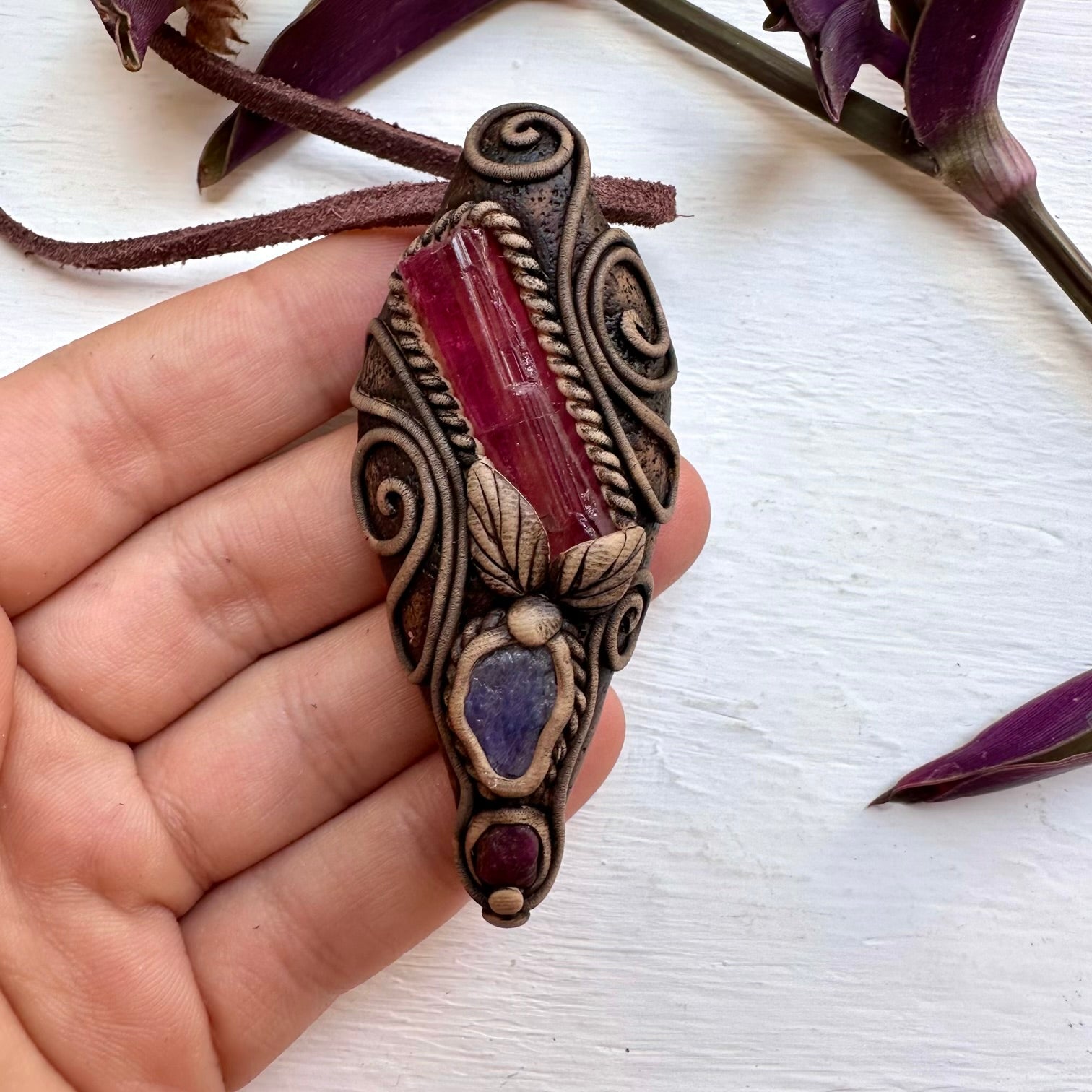 Pink Tourmaline Tanzanite and Ruby Necklace - FairyGardenGlow