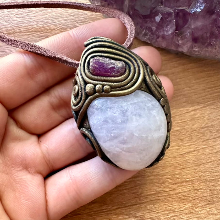 Rose Quartz and Ruby Necklace - FairyGardenGlow