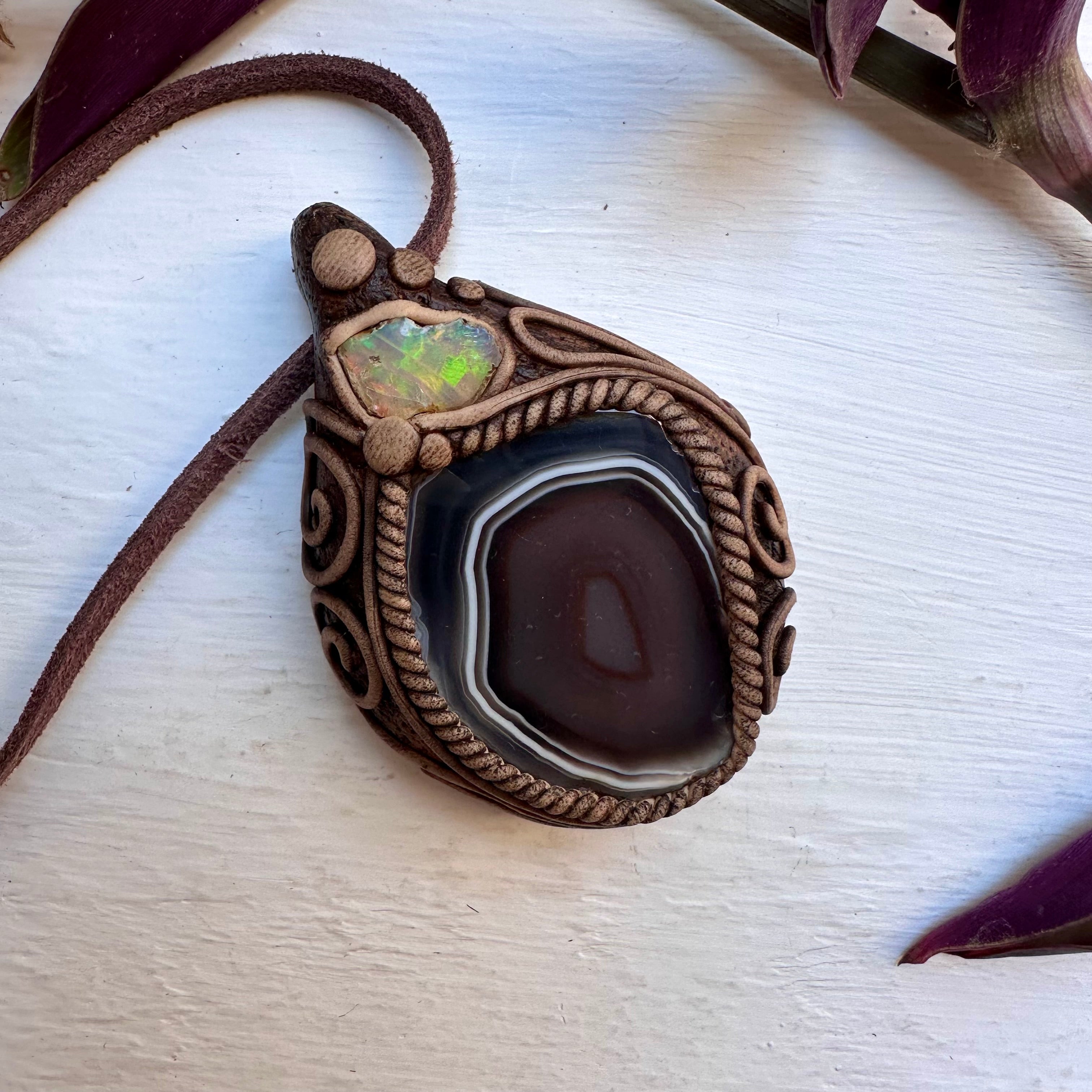 Botswana Agate and Raw Opal Necklace - FairyGardenGlow