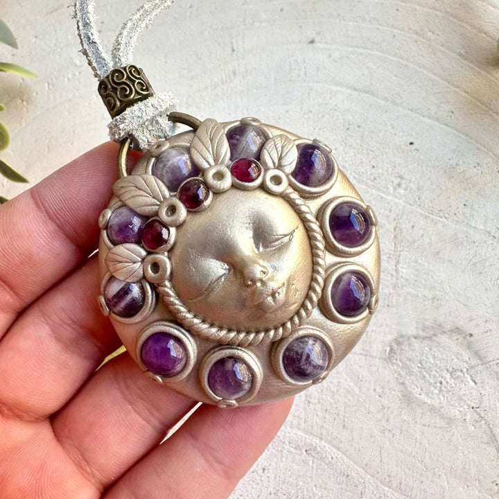 Handmade gemstone necklace amethyst rhodolite garnet spiritual jewelry